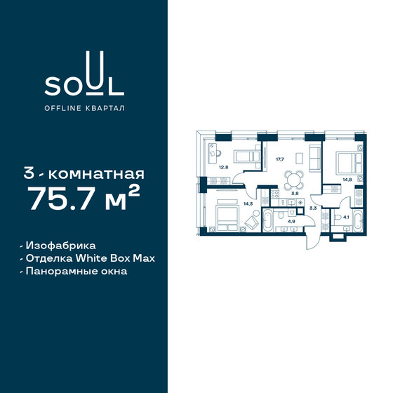 75,7 м², 3-комнатная квартира 36 245 160 ₽ - изображение 1