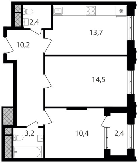 56,8 м², 2-комнатные апартаменты 13 450 240 ₽ - изображение 1