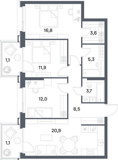 84,9 м², 3-комнатная квартира 38 018 472 ₽ - изображение 1