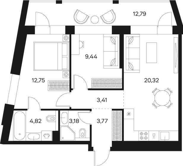 64,1 м², 2-комнатная квартира 33 069 190 ₽ - изображение 1