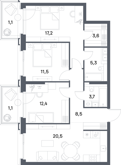 84,9 м², 3-комнатная квартира 38 880 296 ₽ - изображение 1