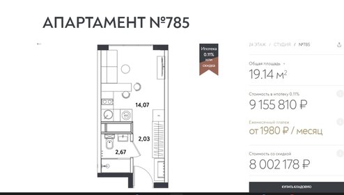 19,1 м², апартаменты-студия 7 841 335 ₽ - изображение 6