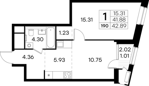 Квартира 42,9 м², 1-комнатная - изображение 1