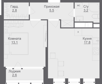 Квартира 43,8 м², 1-комнатная - изображение 1