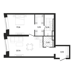 Квартира 64,1 м², 1-комнатная - изображение 1