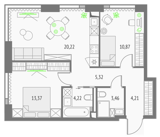 61,2 м², 2-комнатные апартаменты 26 000 000 ₽ - изображение 131