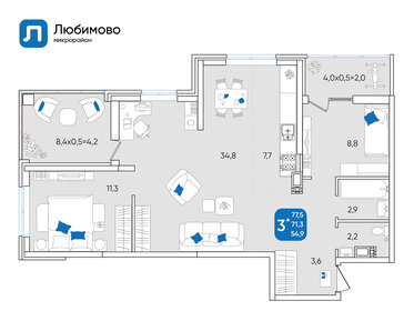 Квартира 77,5 м², 3-комнатная - изображение 1