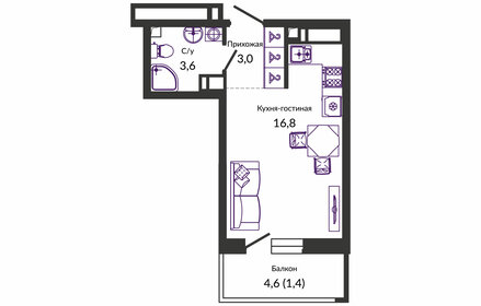 Квартира 25,1 м², студия - изображение 1