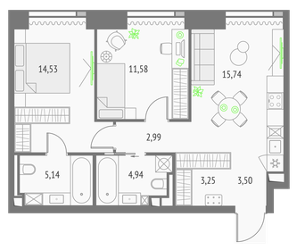 Квартира 61,7 м², 2-комнатная - изображение 1