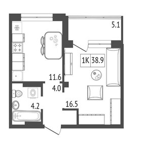Квартира 38,9 м², 1-комнатная - изображение 2