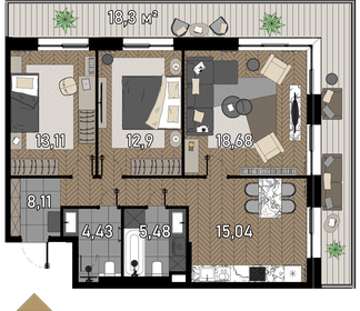 Квартира 80,3 м², 3-комнатные - изображение 1
