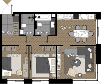 75 м², 3-комнатная квартира 22 399 000 ₽ - изображение 174