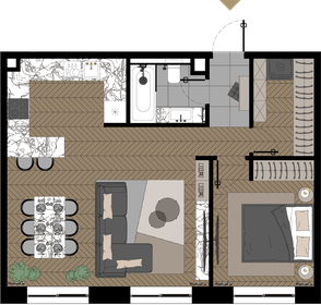 Квартира 58,3 м², 1-комнатные - изображение 1