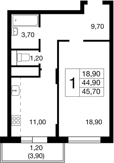 44,9 м², 1-комнатная квартира 7 400 000 ₽ - изображение 1