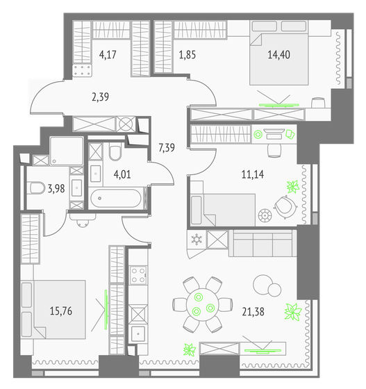 86,5 м², 3-комнатная квартира 45 296 304 ₽ - изображение 1