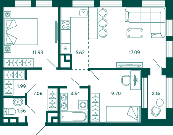 59,8 м², 2-комнатная квартира 11 158 823 ₽ - изображение 1