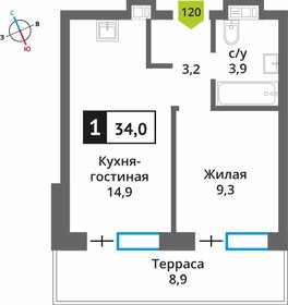 Квартира 34 м², 1-комнатная - изображение 1