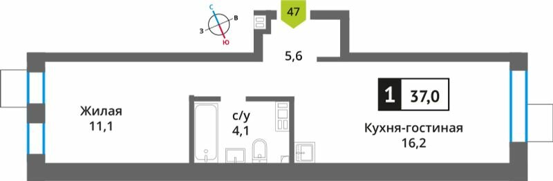 35 м², 1-комнатная квартира 6 999 999 ₽ - изображение 136