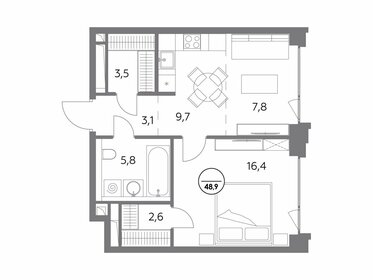 Квартира 48,9 м², 1-комнатная - изображение 1