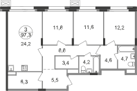 96,8 м², 3-комнатная квартира 26 390 284 ₽ - изображение 14