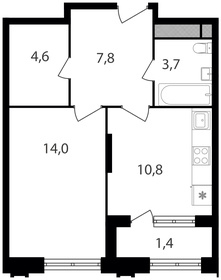 Квартира 42,3 м², 1-комнатная - изображение 1