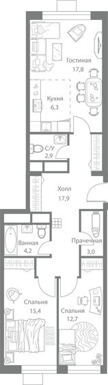 80,2 м², 3-комнатная квартира 18 425 950 ₽ - изображение 1