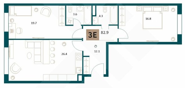 Квартира 82,9 м², 2-комнатная - изображение 1
