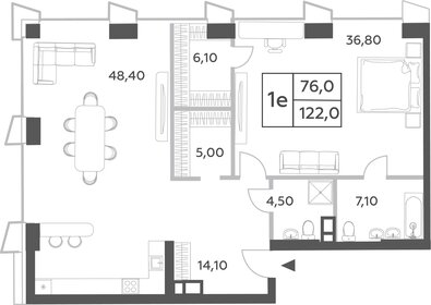 Квартира 122 м², 2-комнатная - изображение 1