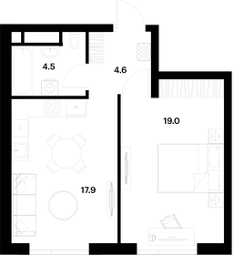 Квартира 46 м², 1-комнатная - изображение 1