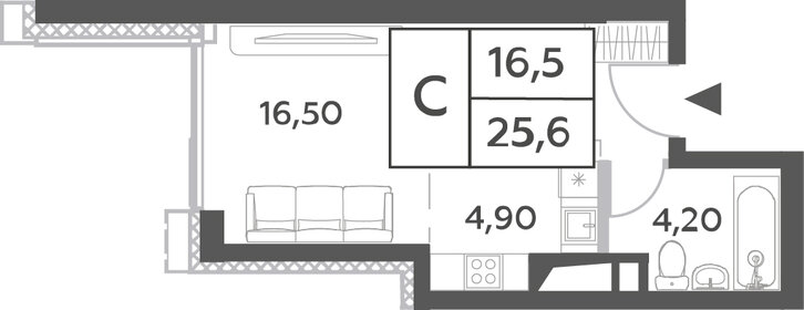 Квартира 25,6 м², студия - изображение 1