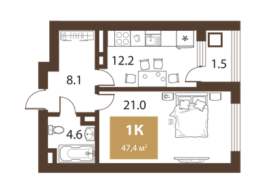 Квартира 47,4 м², 1-комнатная - изображение 5