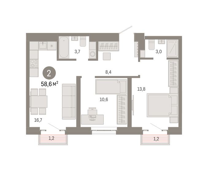 58,6 м², 2-комнатная квартира 19 340 000 ₽ - изображение 1