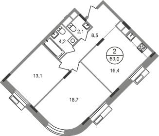 Квартира 63 м², 2-комнатная - изображение 1