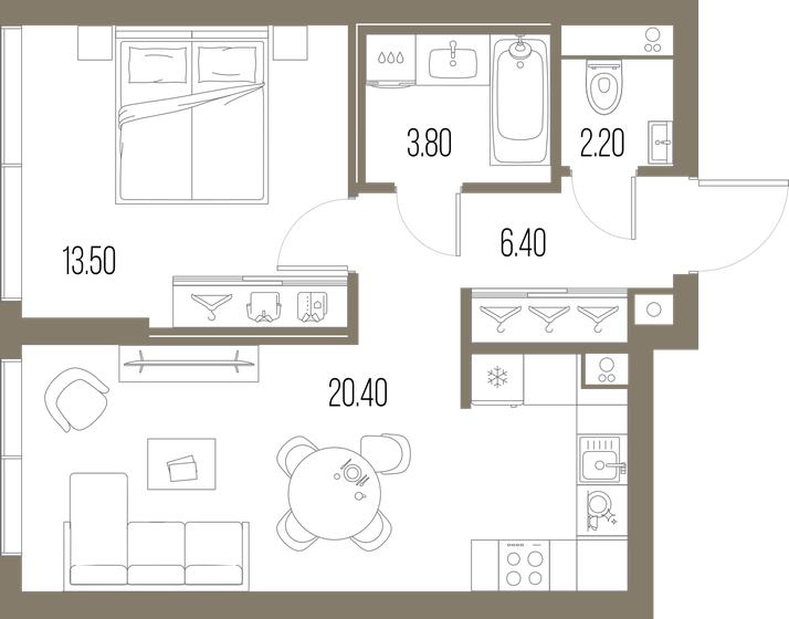 46,3 м², 1-комнатная квартира 20 154 390 ₽ - изображение 1