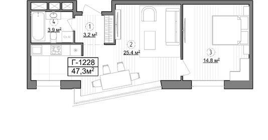 Квартира 47,3 м², 1-комнатные - изображение 1