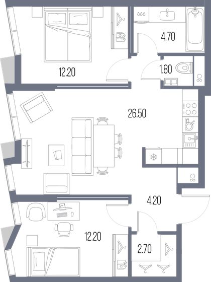 64,3 м², 2-комнатная квартира 28 549 200 ₽ - изображение 1