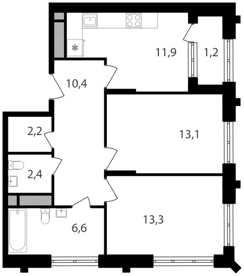 61,1 м², 2-комнатная квартира 17 401 280 ₽ - изображение 1