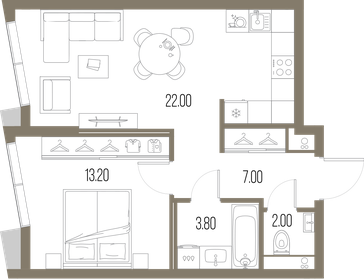 Квартира 48 м², 1-комнатная - изображение 1