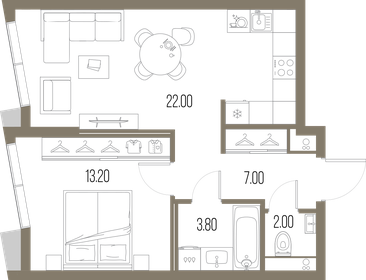 Квартира 48 м², 1-комнатная - изображение 1