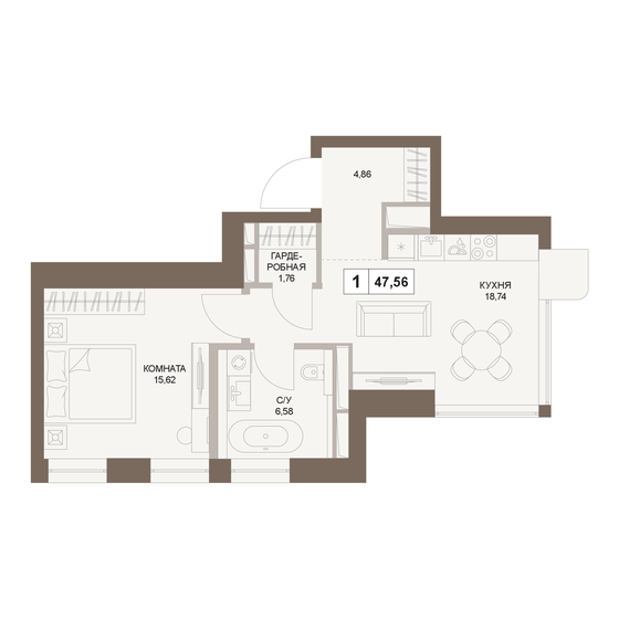 47,6 м², 1-комнатная квартира 25 896 182 ₽ - изображение 1