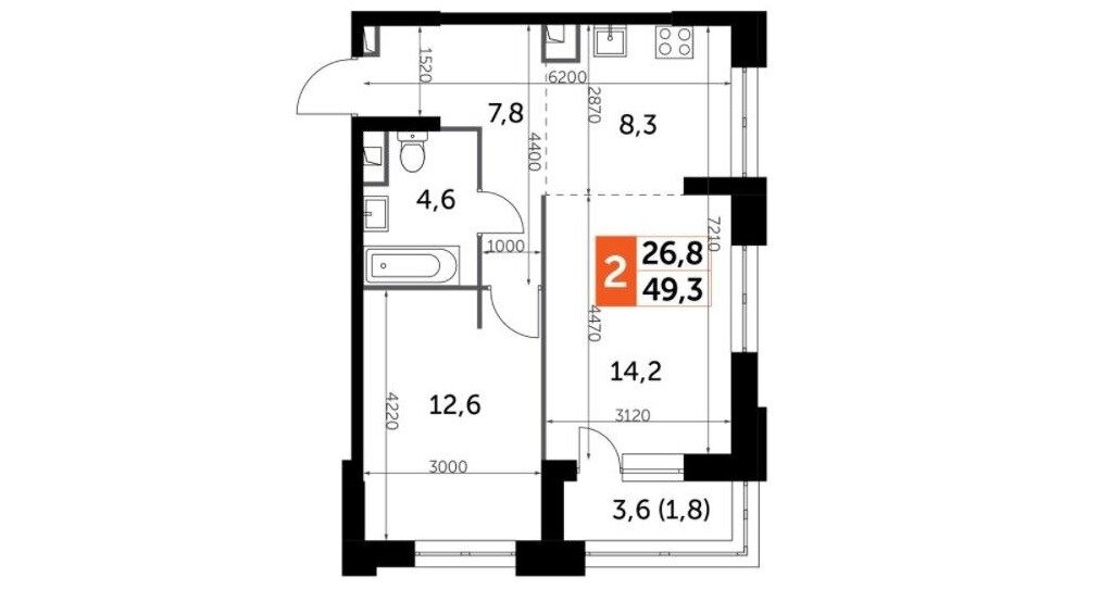 49,3 м², 2-комнатная квартира 26 000 000 ₽ - изображение 1