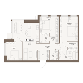 Квартира 108,5 м², 3-комнатная - изображение 1