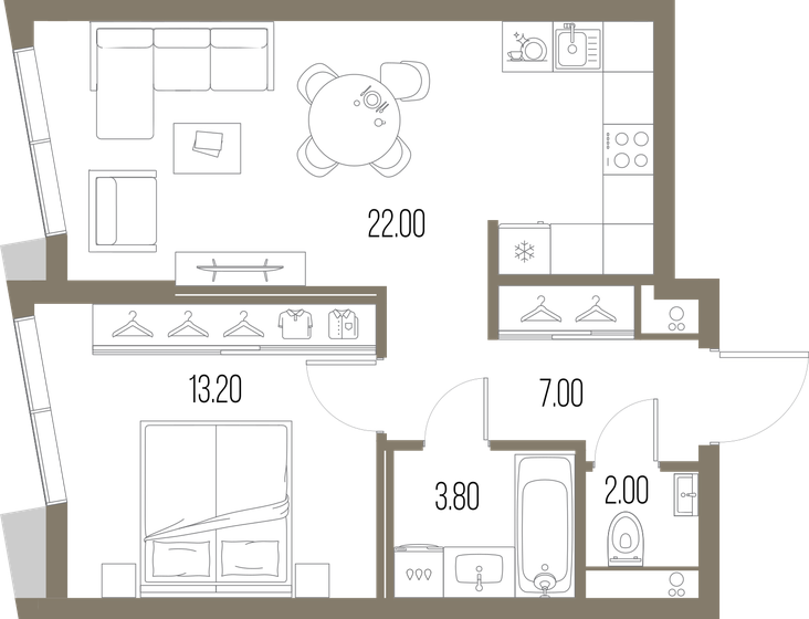 48 м², 1-комнатная квартира 21 484 800 ₽ - изображение 1
