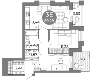 59,8 м², 3-комнатная квартира 7 907 830 ₽ - изображение 55