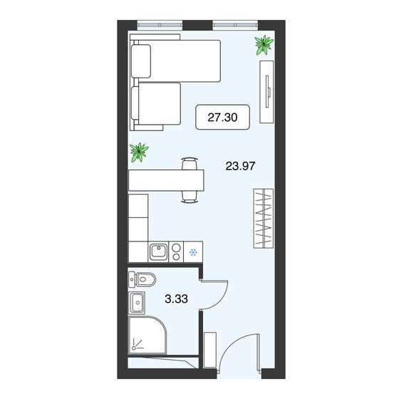 27 м², апартаменты-студия 7 401 630 ₽ - изображение 1