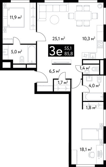 85,8 м², 3-комнатная квартира 55 006 552 ₽ - изображение 15
