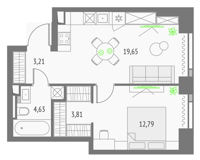 44,1 м², 1-комнатная квартира 22 980 244 ₽ - изображение 1