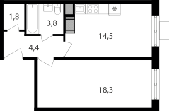 42,8 м², 1-комнатная квартира 17 462 400 ₽ - изображение 68