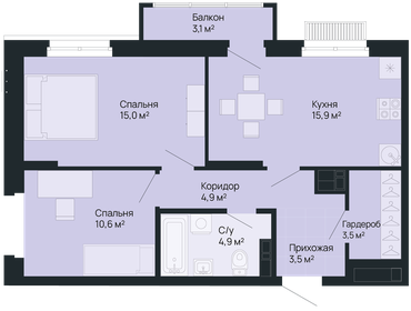 61,1 м², 2-комнатная квартира 14 969 500 ₽ - изображение 14
