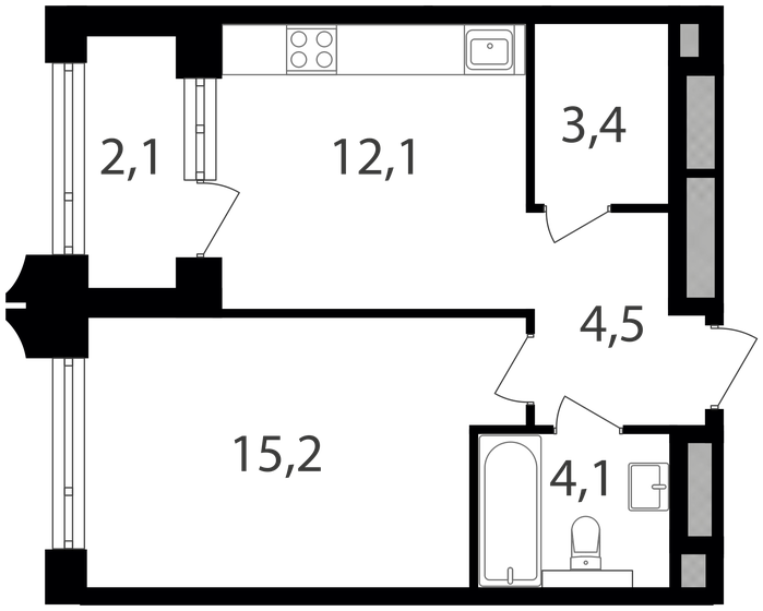 41,4 м², 1-комнатная квартира 20 360 520 ₽ - изображение 1